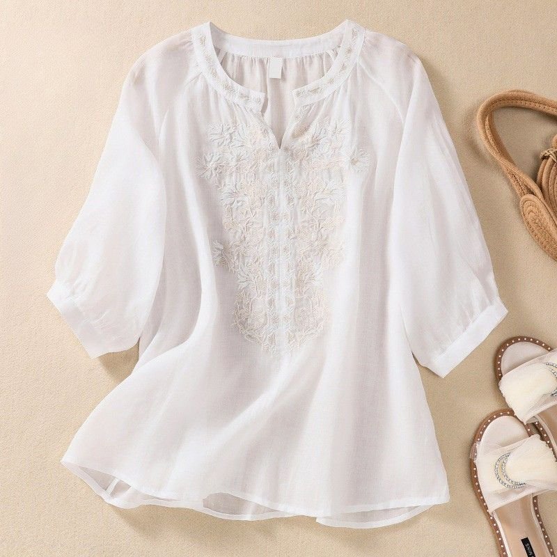Serafina Cotton-Linen Blouse  - By Qivii