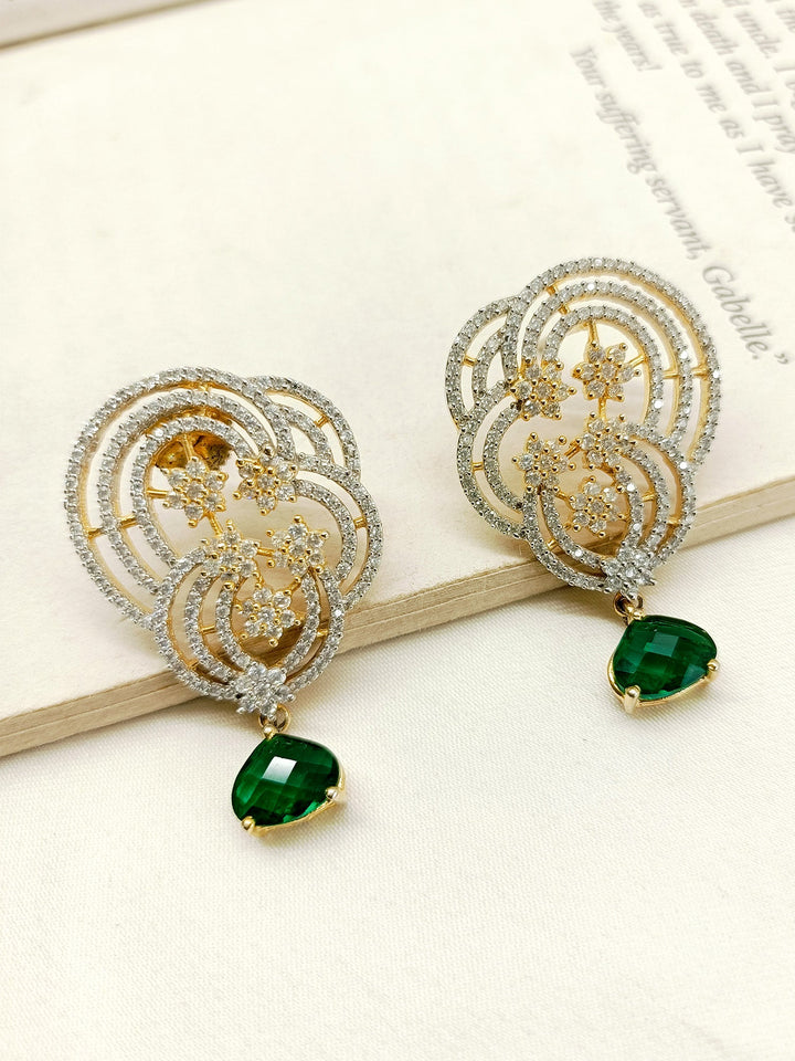 Maitri Gold Plated American Diamond Tops With Green Stone