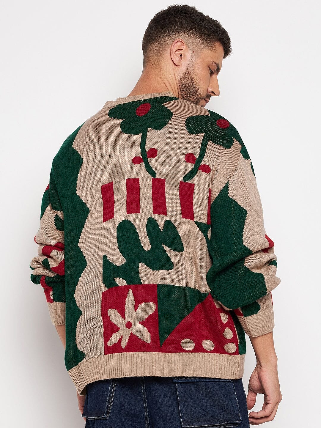 Beige Abstract Oversized Cardigan