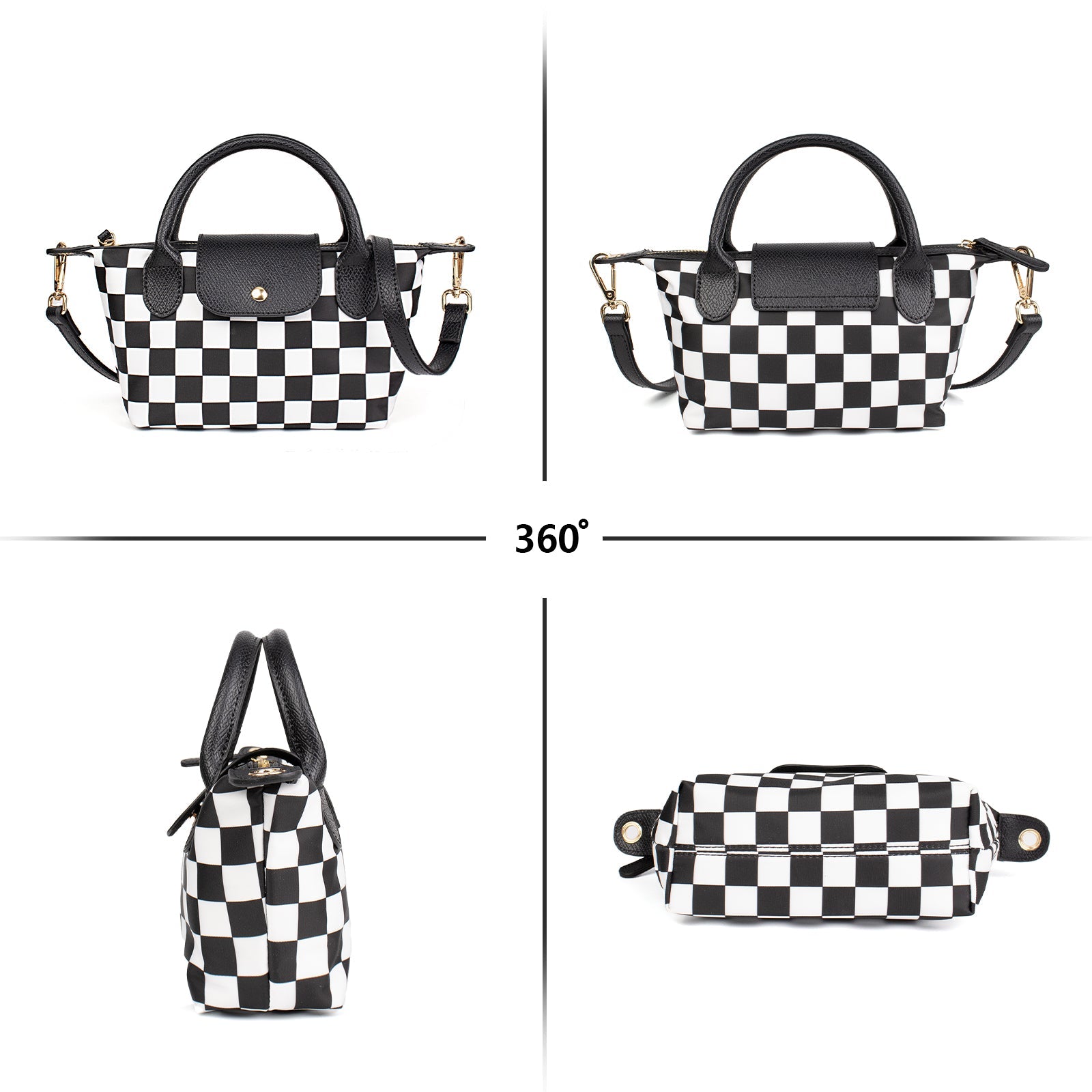 Ounamei Mini Checkered Nylon Crossbody Bag | Small Size Large Capacity 3-Way Carry Lightweight Tote