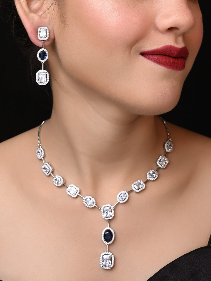 Hirsa Blue Sapphire American Diamond Necklace Set