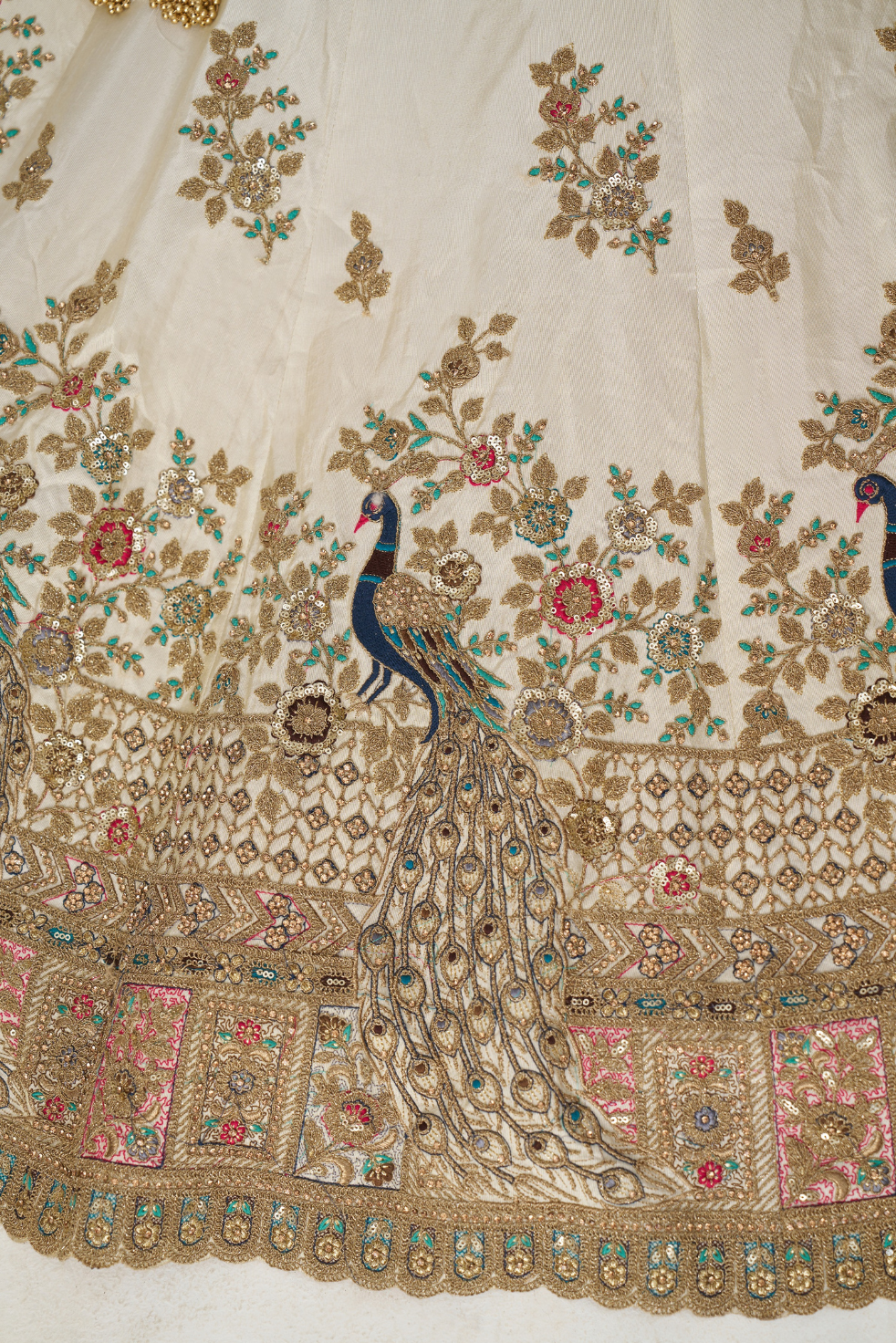 White Embroidered Zari Silk Designer Bridal Lehenga - qivii