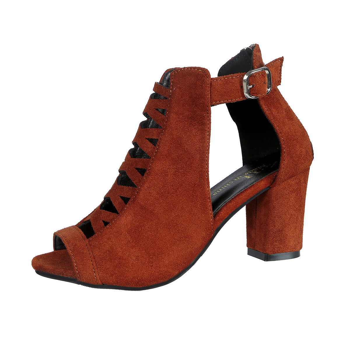 Women's Odette Suede Peep-Toe Cutout Bootie Sandals – Buckle Strap Chunky Heel Sophisticated Boot Sandals (US 3.5–11.5)