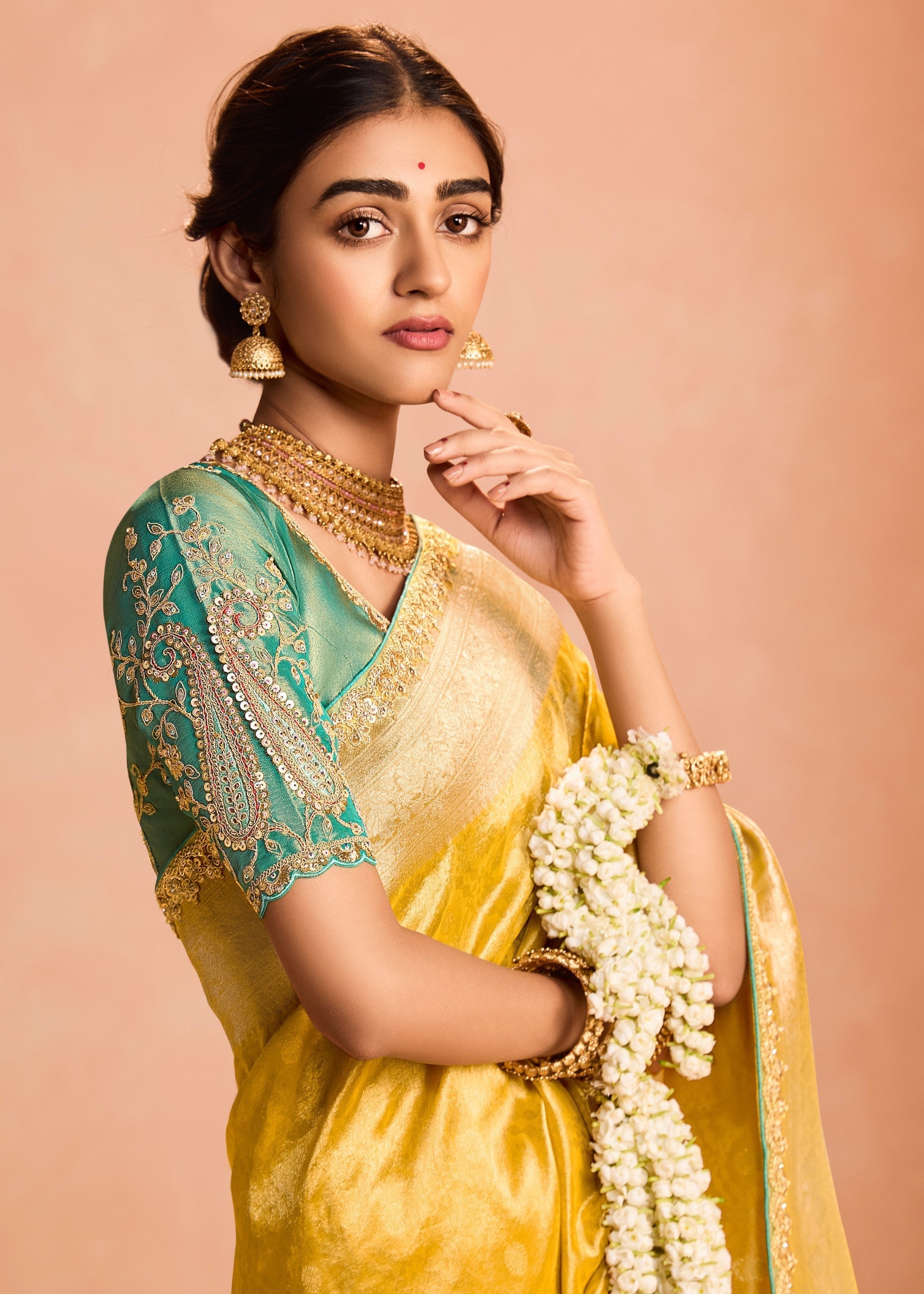 Butter Yellow Zari Tissue Silk Saree With Weaving Work And Heavy Embroidery Lace - qivii