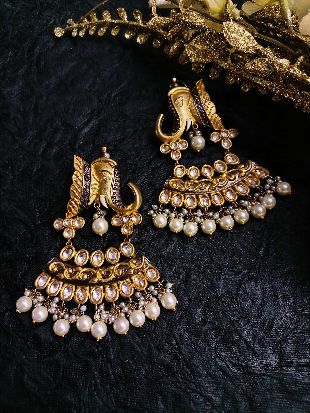 Kamalika Elephant Kundan Earrings