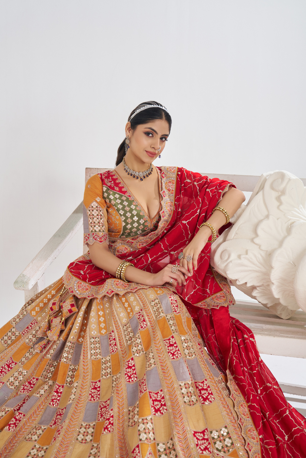 Mustard Party Wear Lehenga with Zari & Sequins Work - qivii