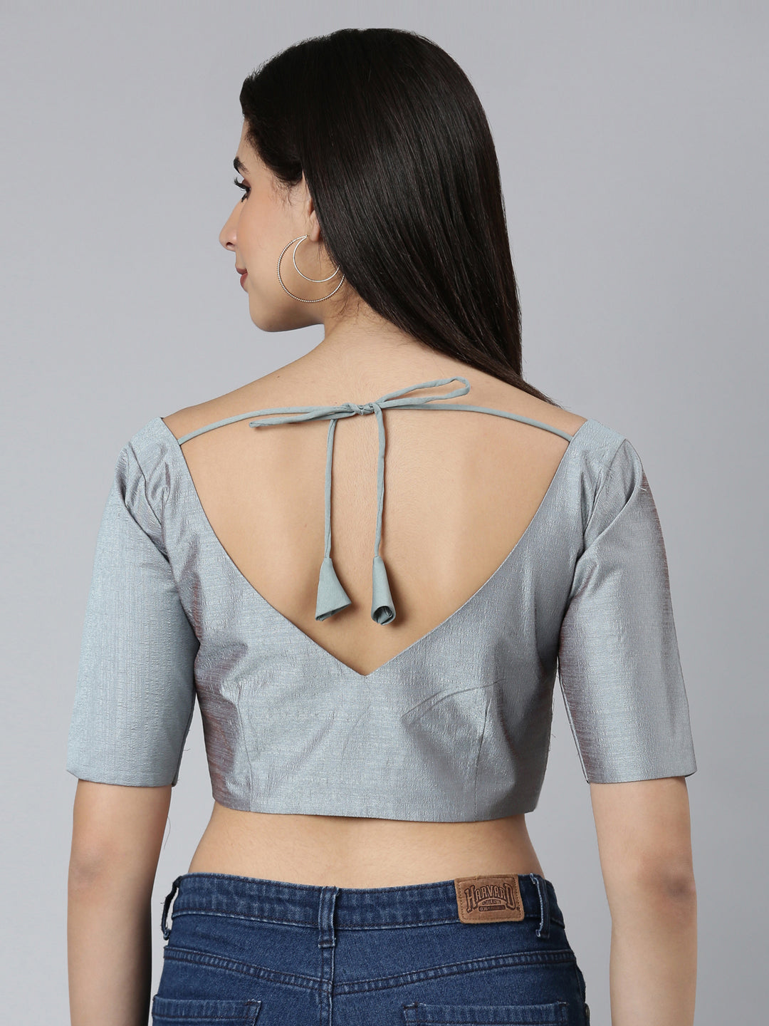 Grey-Toned Pure Silk Plain Readymade Blouse