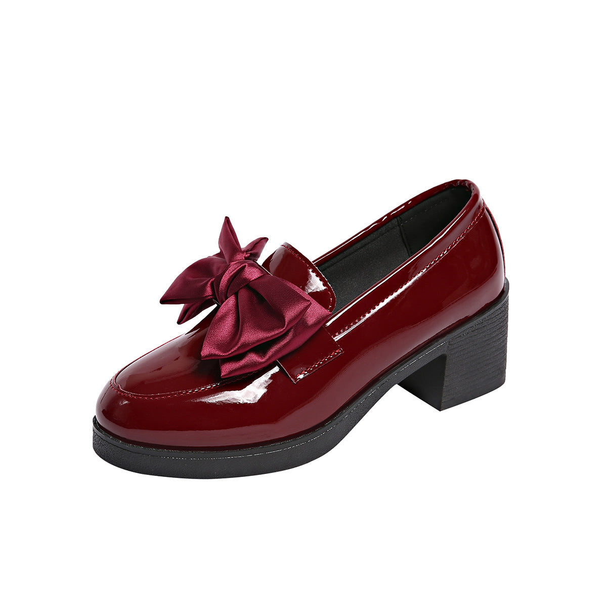 Women's Plus Size Bowknot Leather Shoes with Chunky Heel Platform