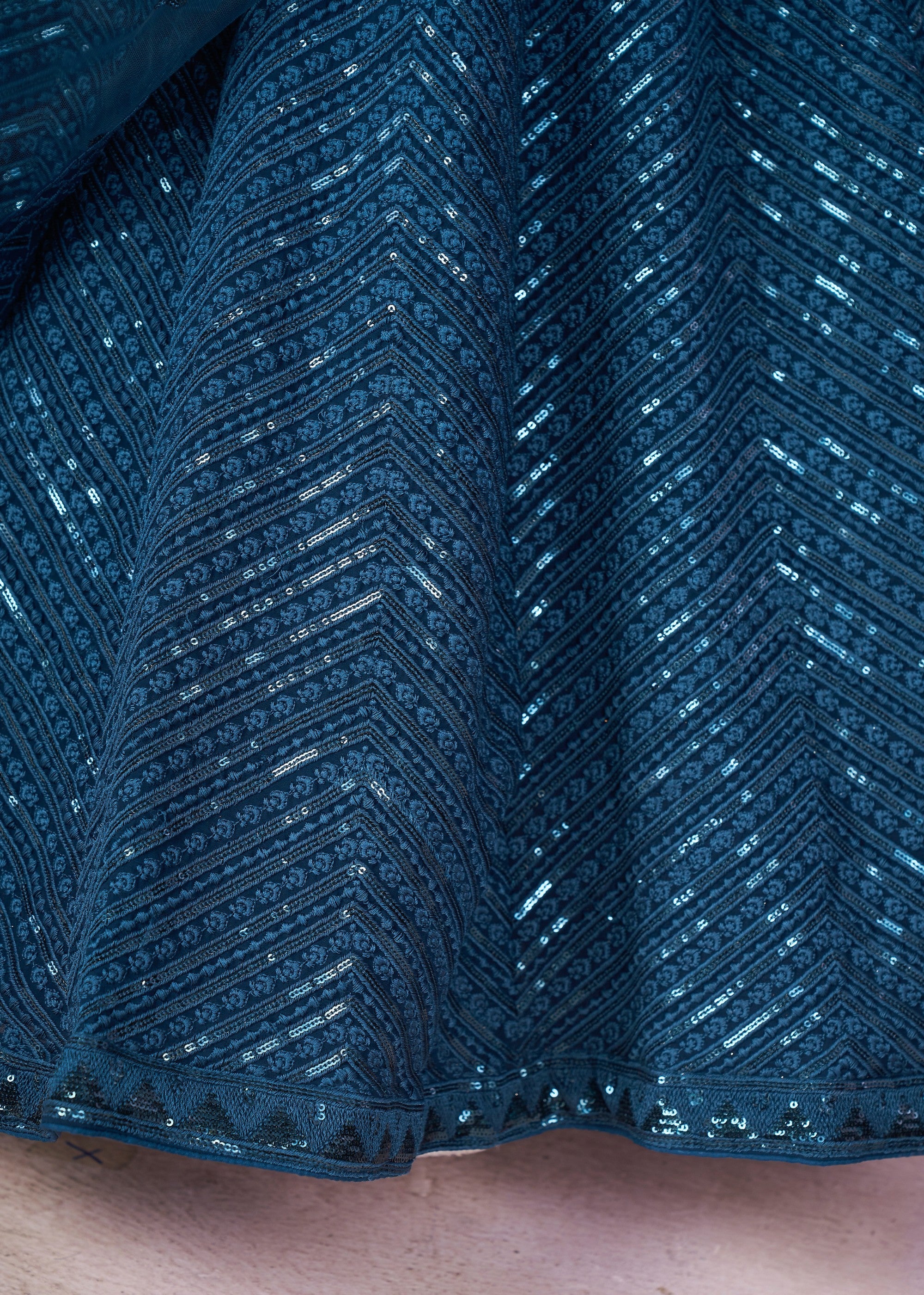 Teal Blue Georgette Lehenga Choli With Sequins And Thread Embroidery Work | Ready To Wear - qivii