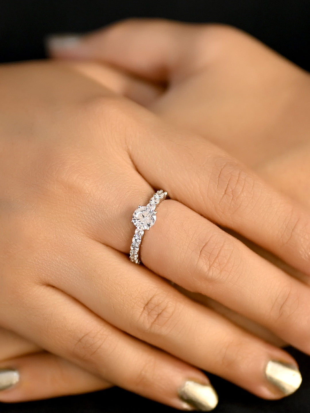  Elegant Sohini White American Diamond Finger Ring with Intricate Design 