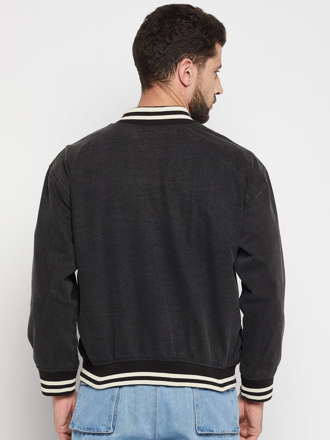 Grey Denim Varsity Jacket