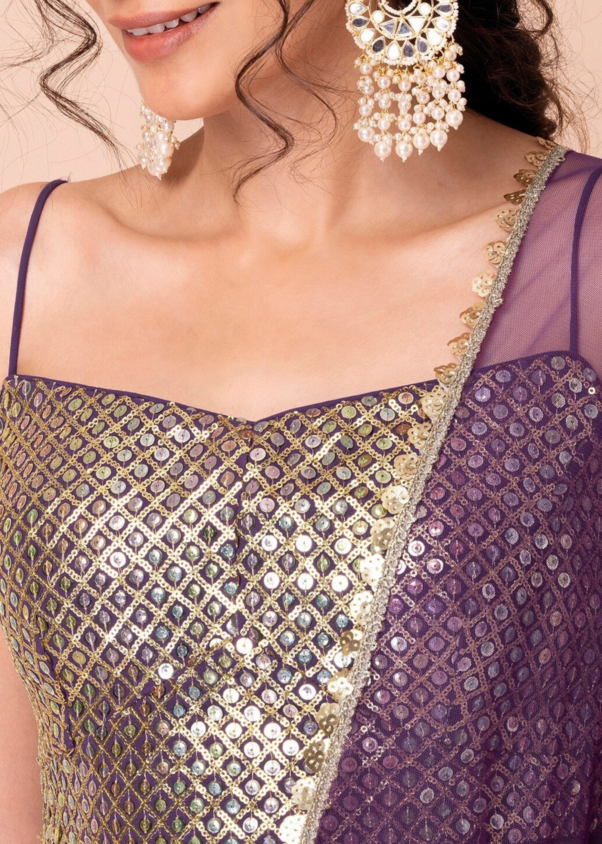 Rasin Purple Georgette Lehenga Choli With Sequins And Thread Embroidery Work | Ready To Wear - qivii