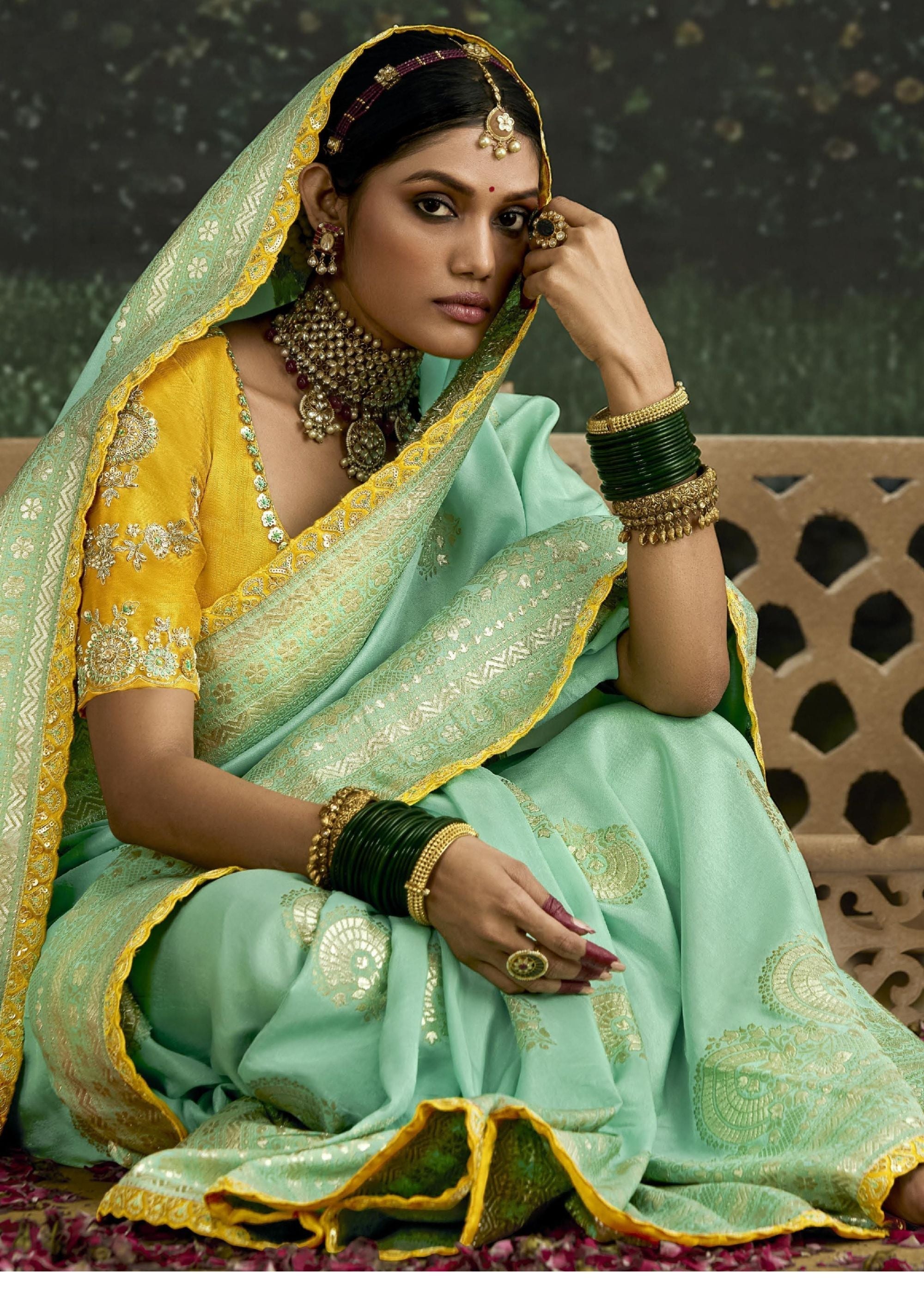 Pastel and Yellow Viscose silk Saree with Zari work - qivii