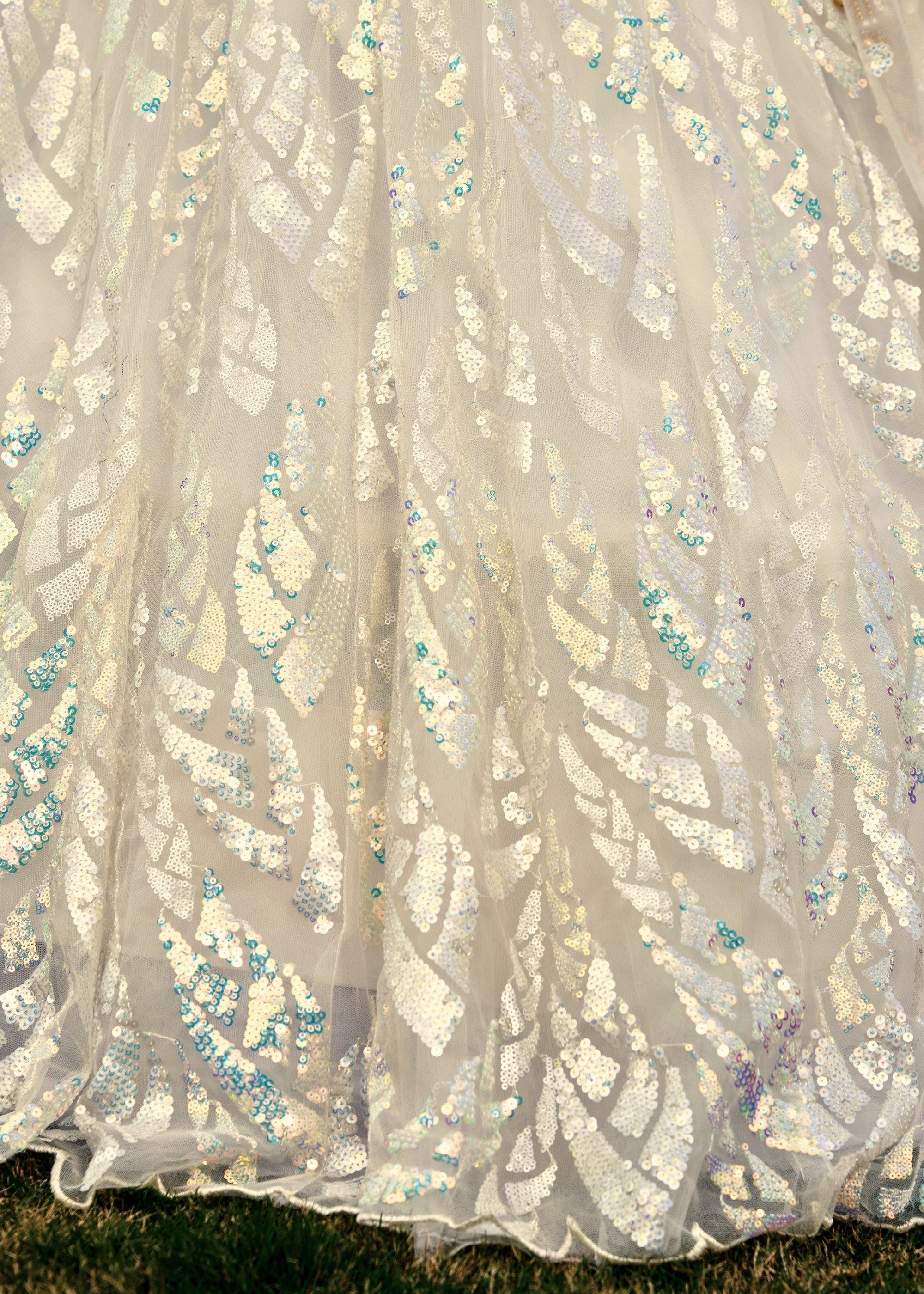 Snow White Net Lehenga Choli With Multiple Sequins And Thread Embroidery Work | Ready To Wear - qivii