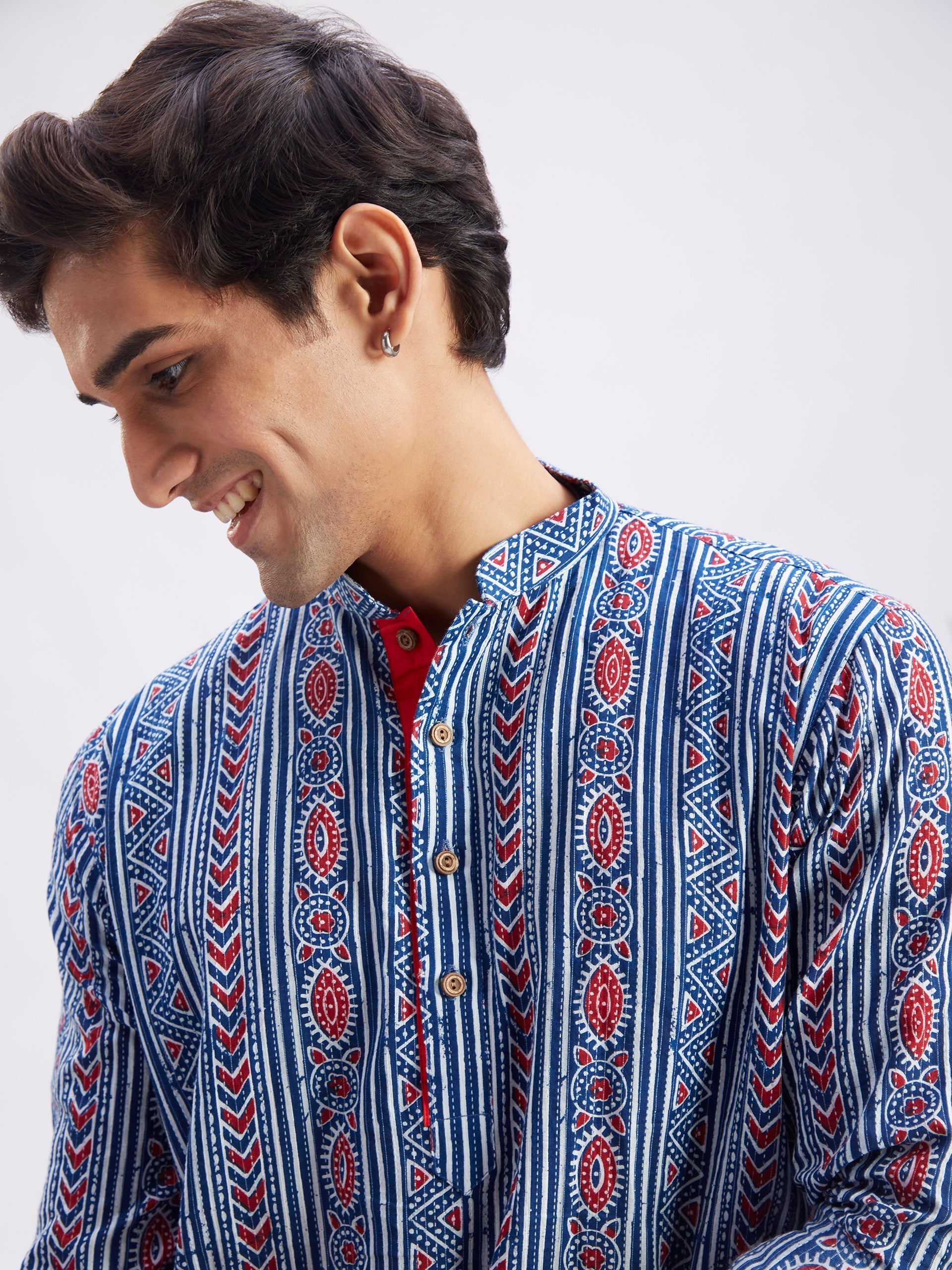 Men's Indigo Printed Cotton Kurta