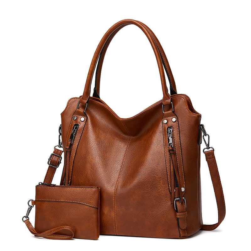 Ounamei Plaid Carry-All Hobo Tote Bag with Pouch for Women | PU Leather & Canvas Large-Capacity Shoulder & Crossbody Bag for Daily Use