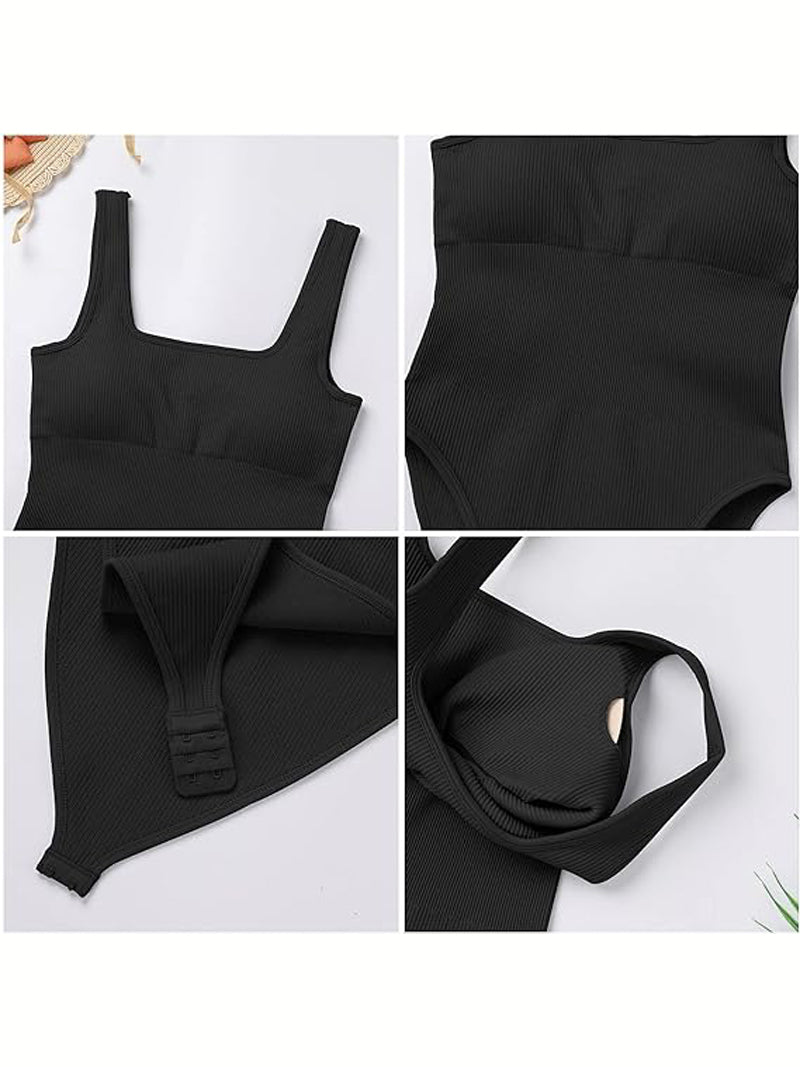 Women's Shapewear Bodysuits Sexy Ribbed Sleeveless Square Neck Tank Tops  - By Qivii