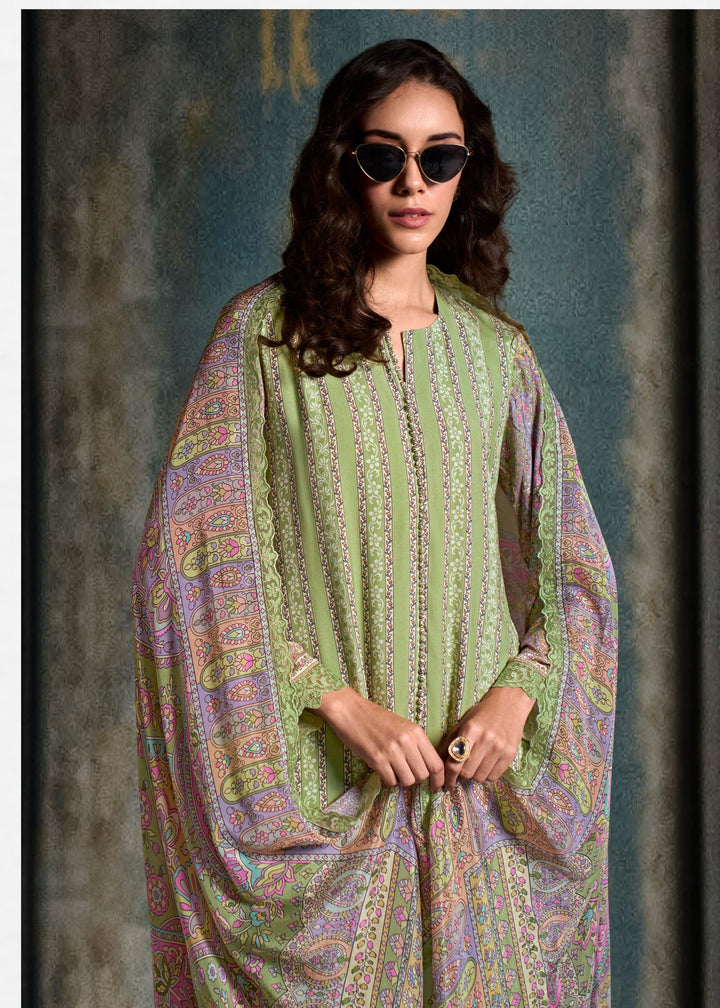 Pastel Green Pure Muslin Salwar Suits with Resham Embroidery