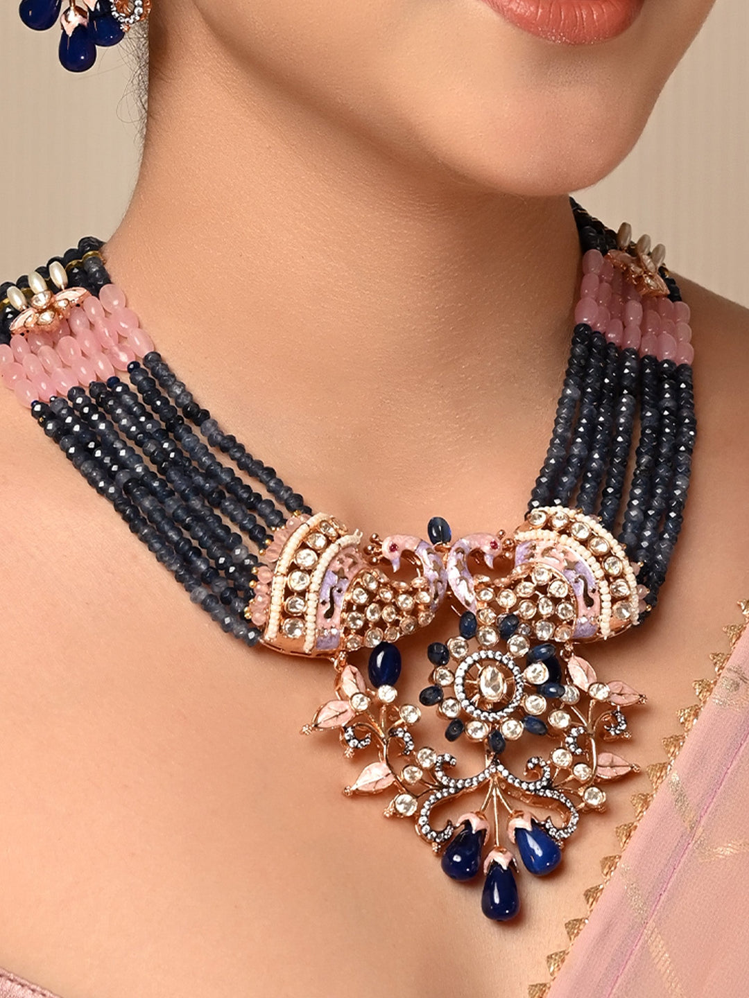 Vritee B & P Peacock Kundan Necklace Set