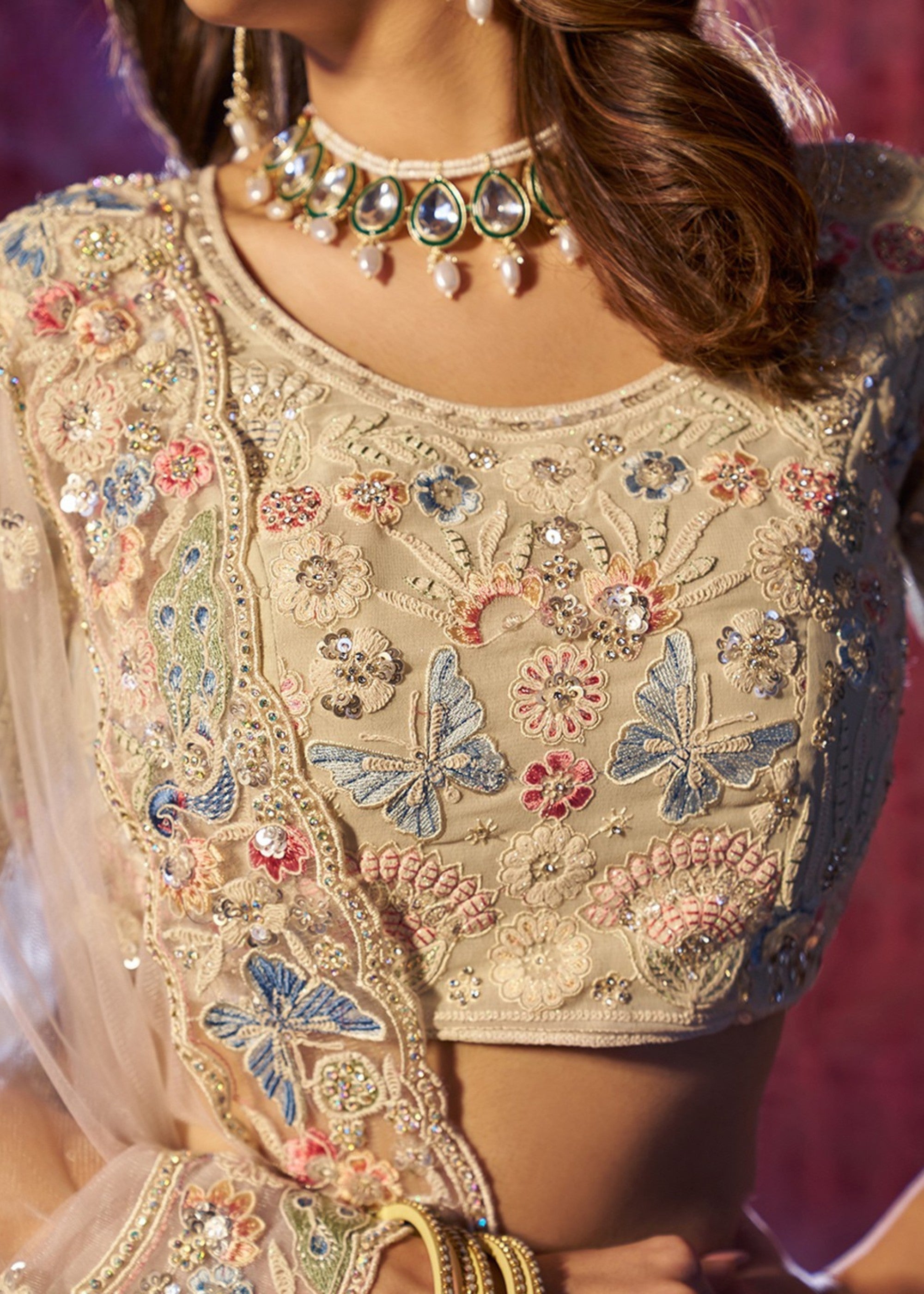 White Dori Sequins Thread work Georgette Lehenga | Ready To Wear - qivii