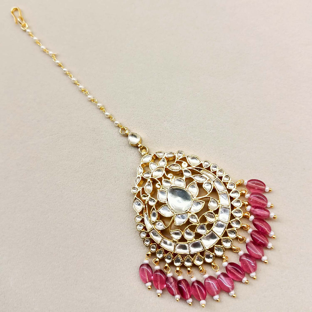 Heera Rose Pink Gold Plated Kundan Teeka