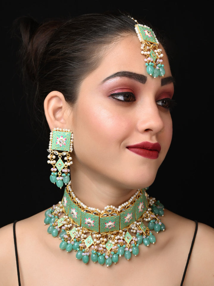 Gabriel Light Green Kundan Choker Set