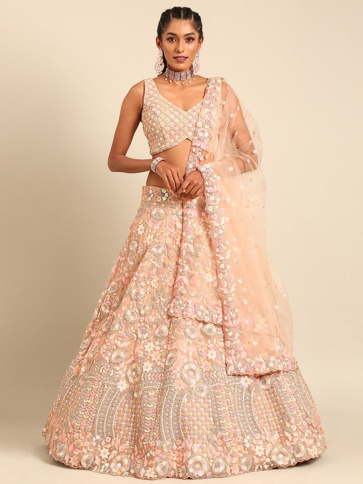 Multi Sequins Embroidered Net Stitched Bridal Lehenga choli