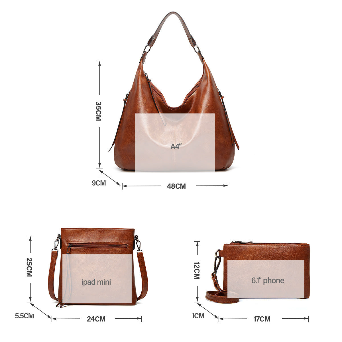 Ounamei Vegan Leather Hobo Shoulder Bag for Women | Large Capacity Purse with Matching Wallet & Card Holder | Shoulder & Crossbody Carry