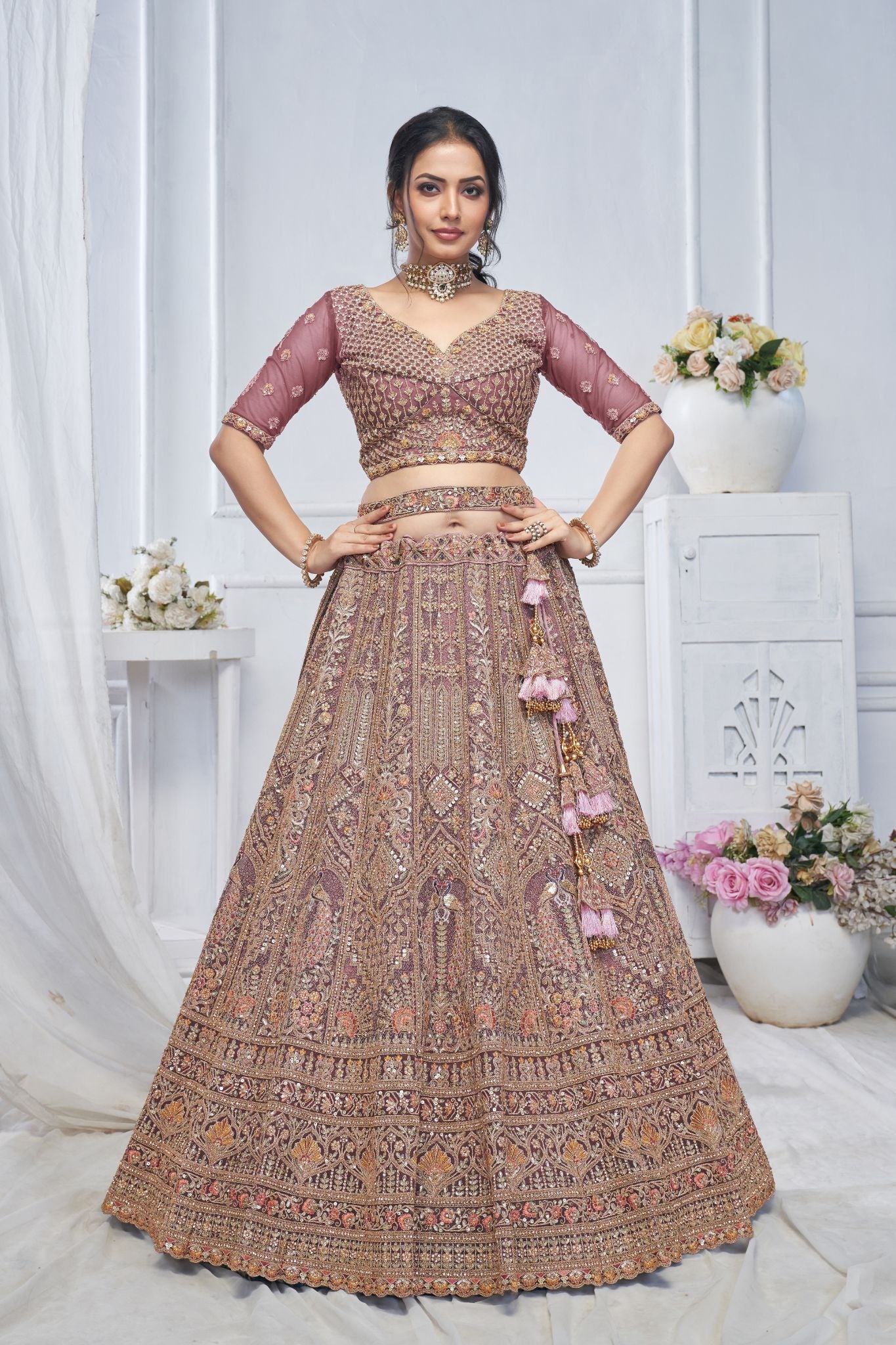 Royal Grandeur Bridal Purple Soft Net Lehenga - qivii