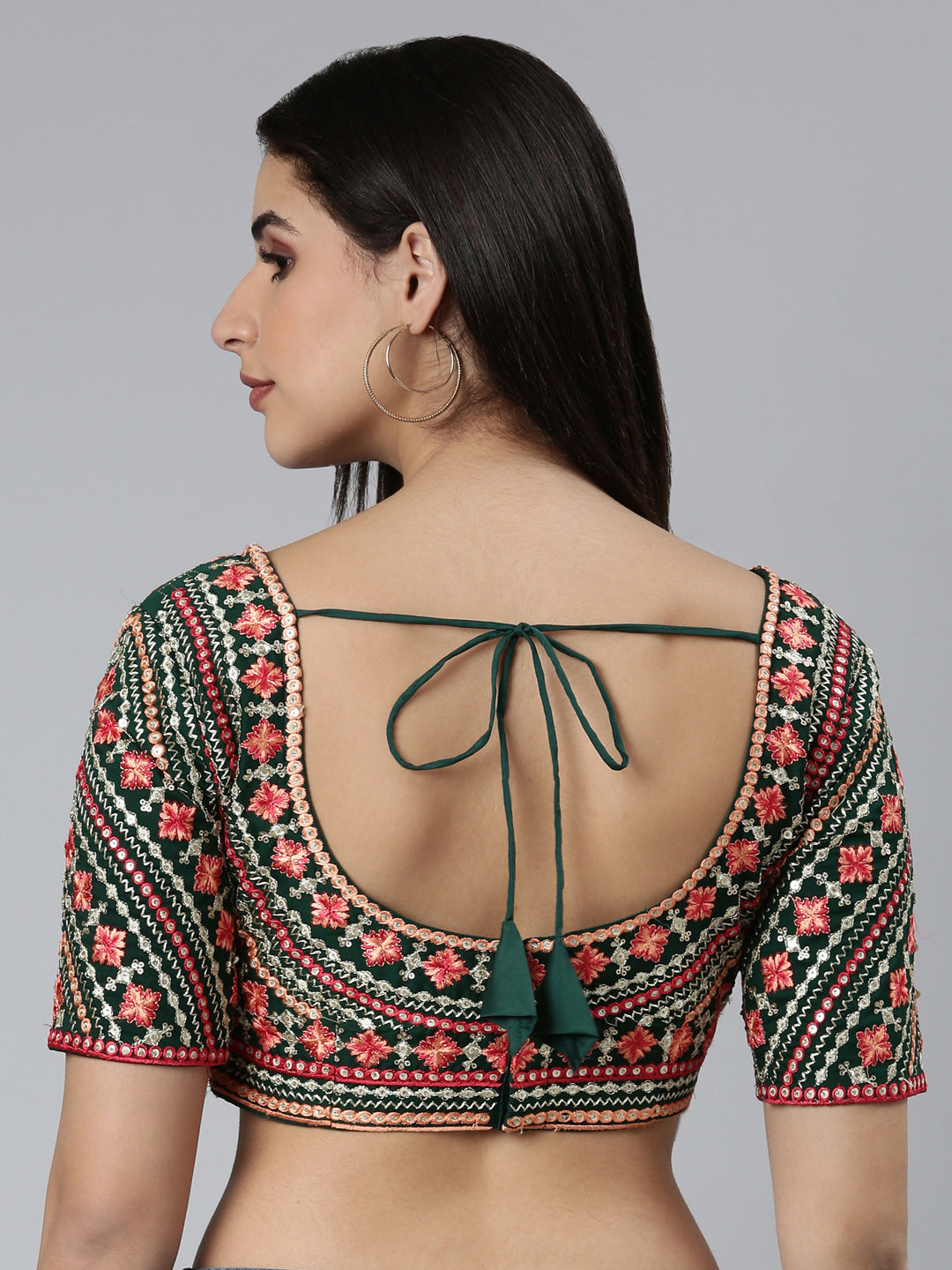 Green Georgette Embroidered Readymade Blouse