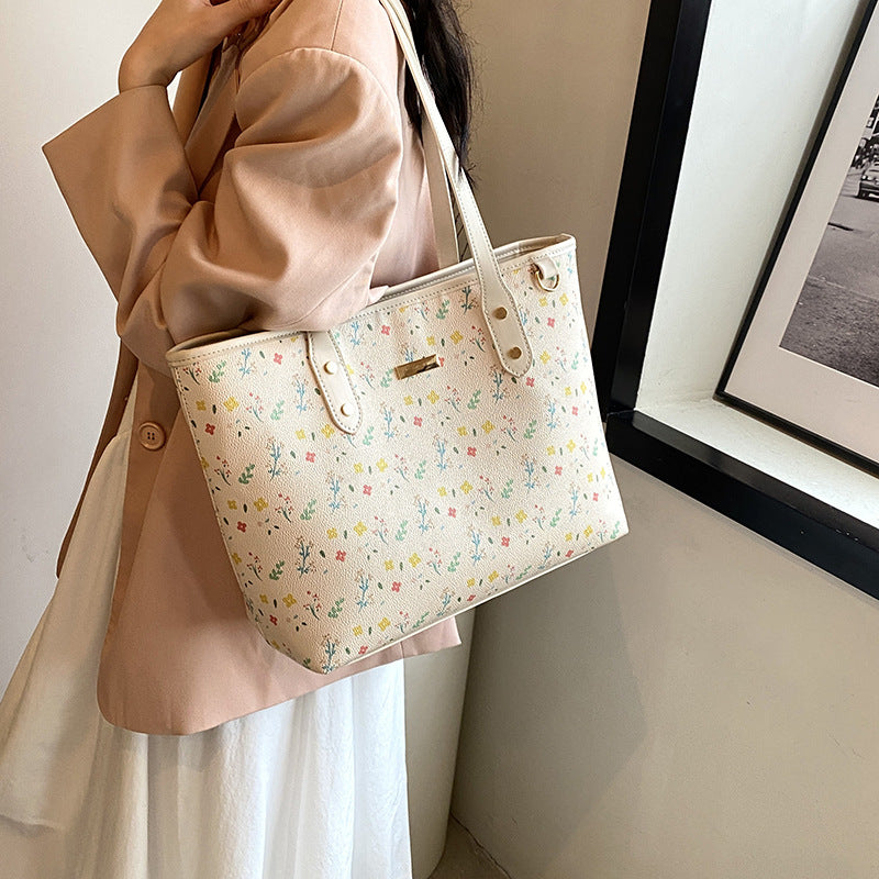 Women‘s Large Capacity Floral Tote Bag | Fashionable & Versatile Daily Commuter Shoulder Bag