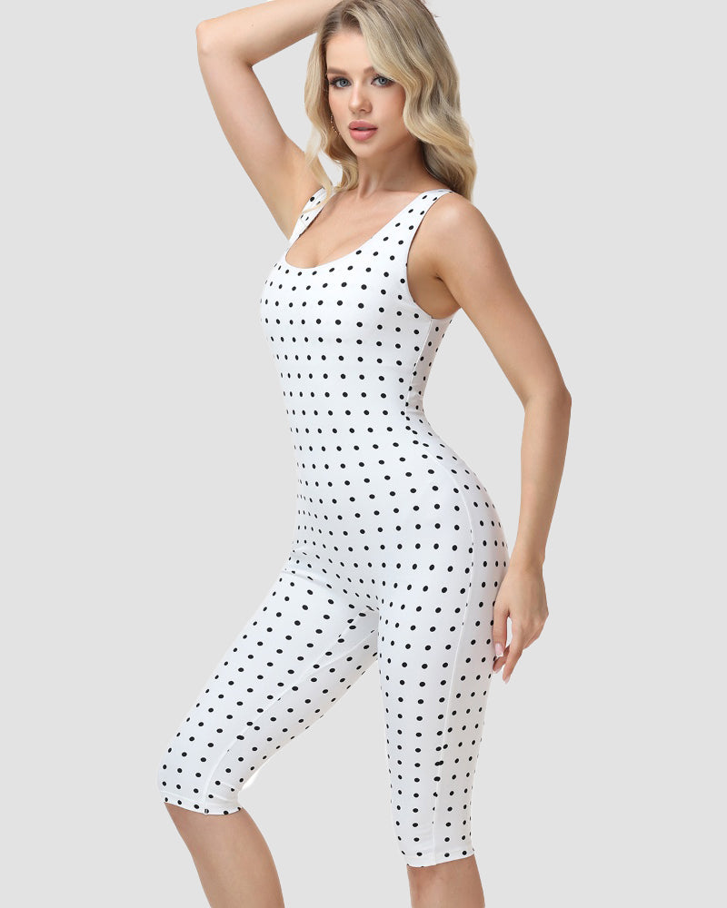Polka Dot Square Neck Capri Jumpsuit with Hourglass Detachable Corset Two-Piece Set  - By Qivii