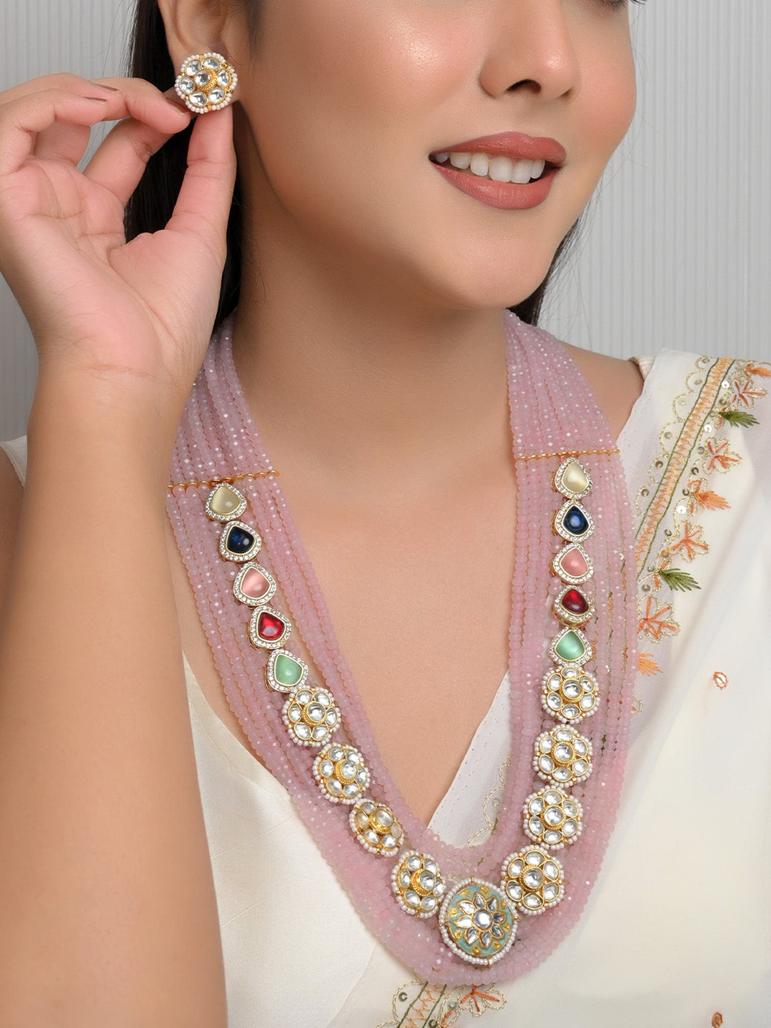 Kaila Pink Long Kundan Set