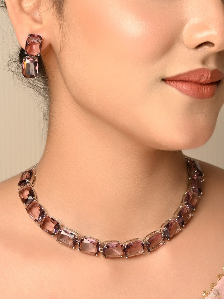 Deeksha Wine American Diamond Necklace Set