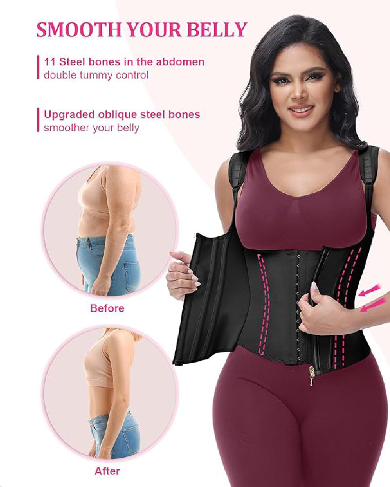 Waist Trainer for Women Body Shaper Corset Vest Tank Top with Steel Bones  - By Qivii