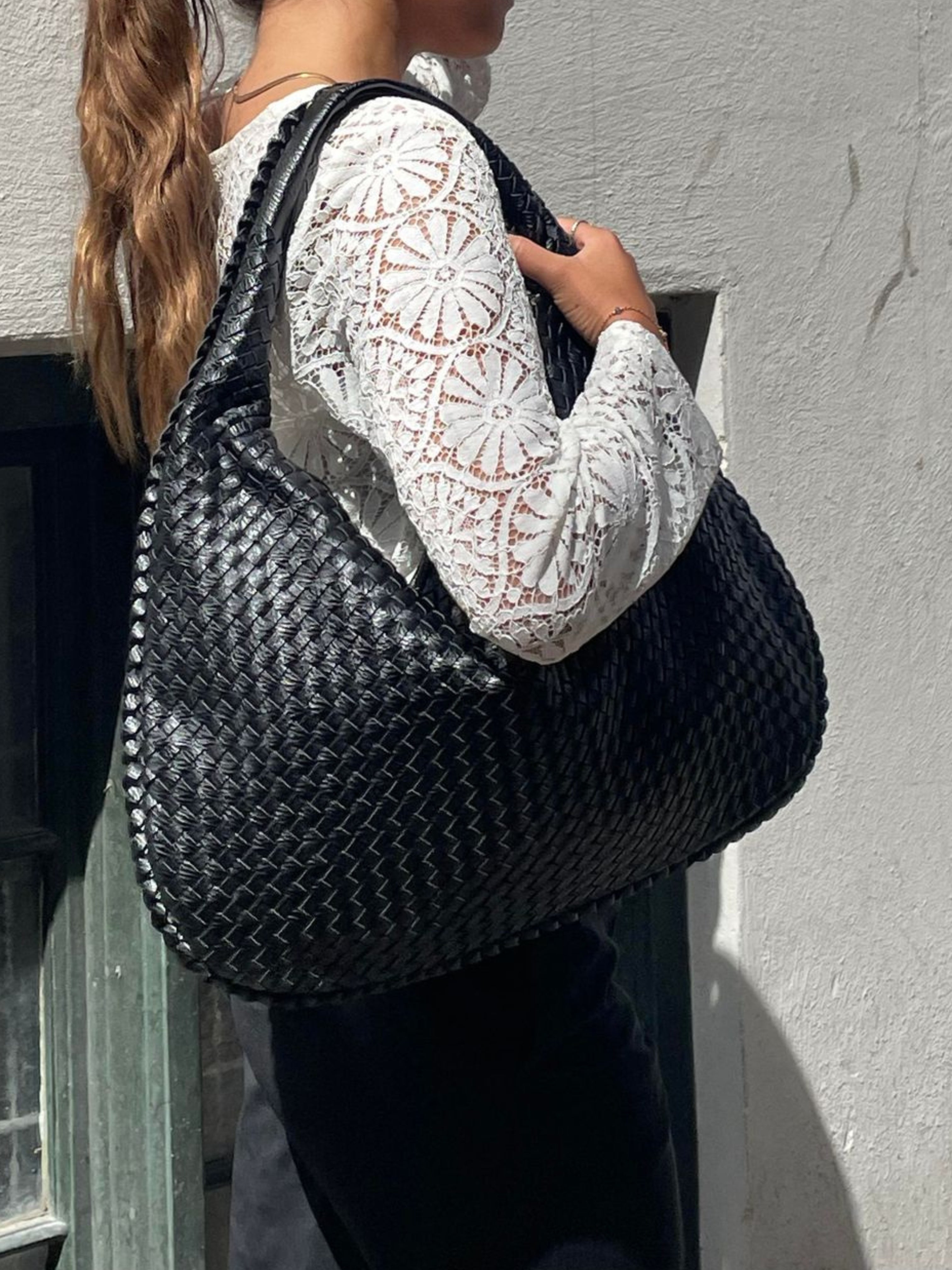 Ounamei Vintage Woven Vegan Leather Hobo Bag Large Shoulder Handbag for Women