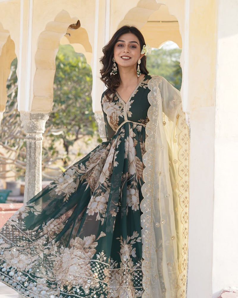 Exquisite olive green gown with intricate details, perfect for weddings