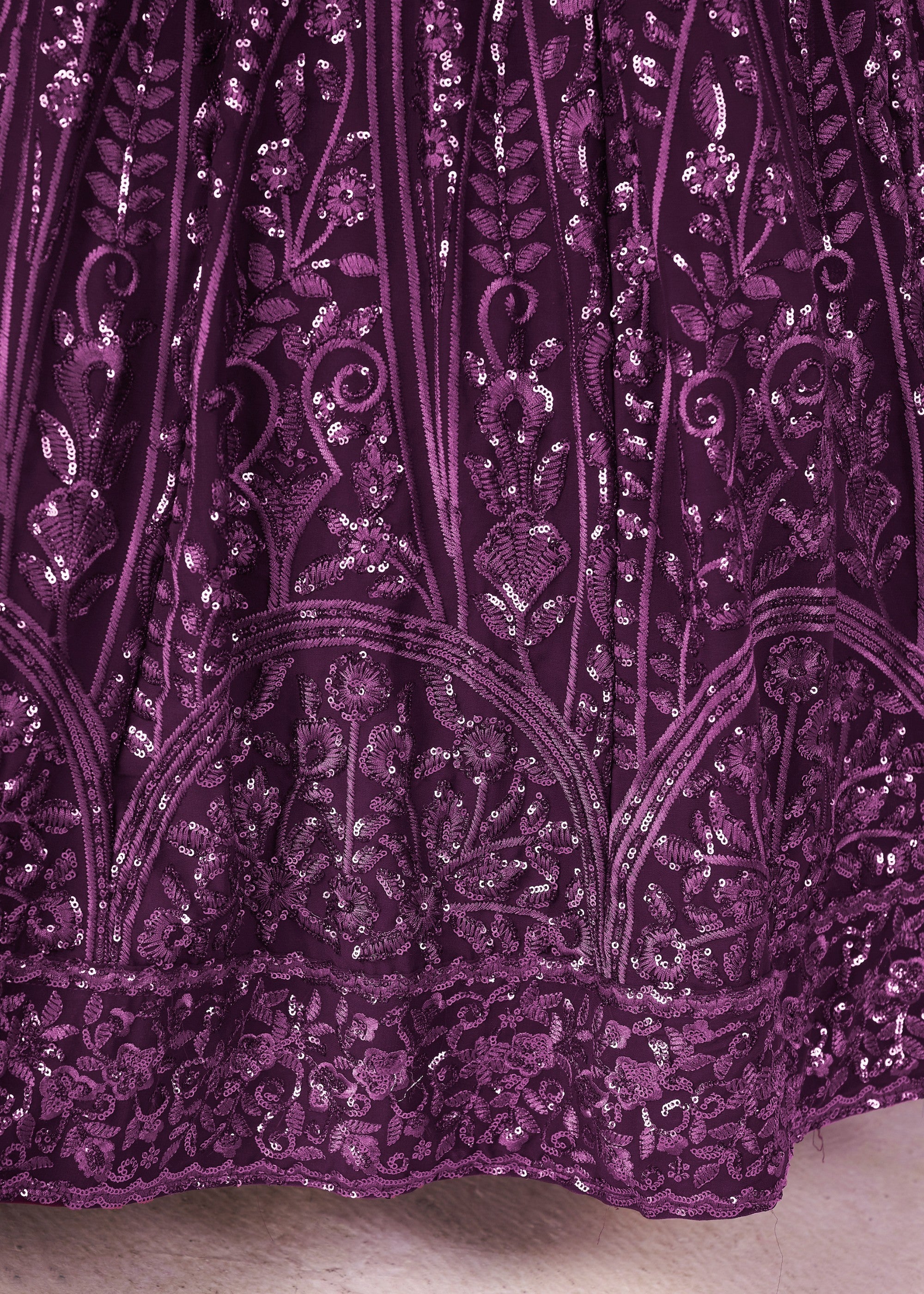 Mulberry Purple Georgette Lehenga Choli With Sequins And Thread Embroidery Work | Ready To Wear - qivii