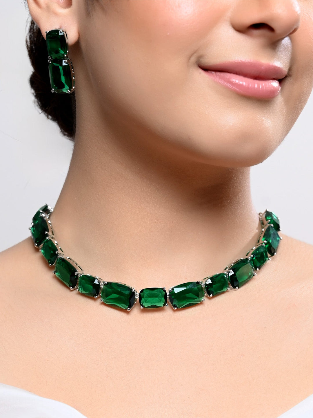 Ishmita Green Swarovski Stone Necklace Set