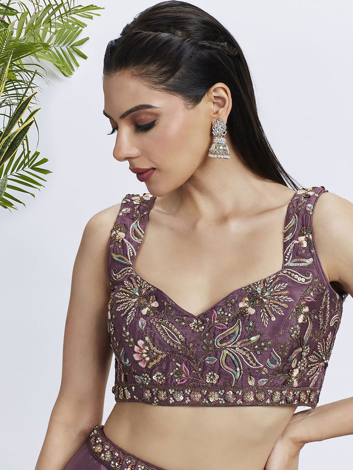 Rose gold Pure Chiffon Sequins and thread embroidery Semi-Stitched Lehenga choli & Dupatta