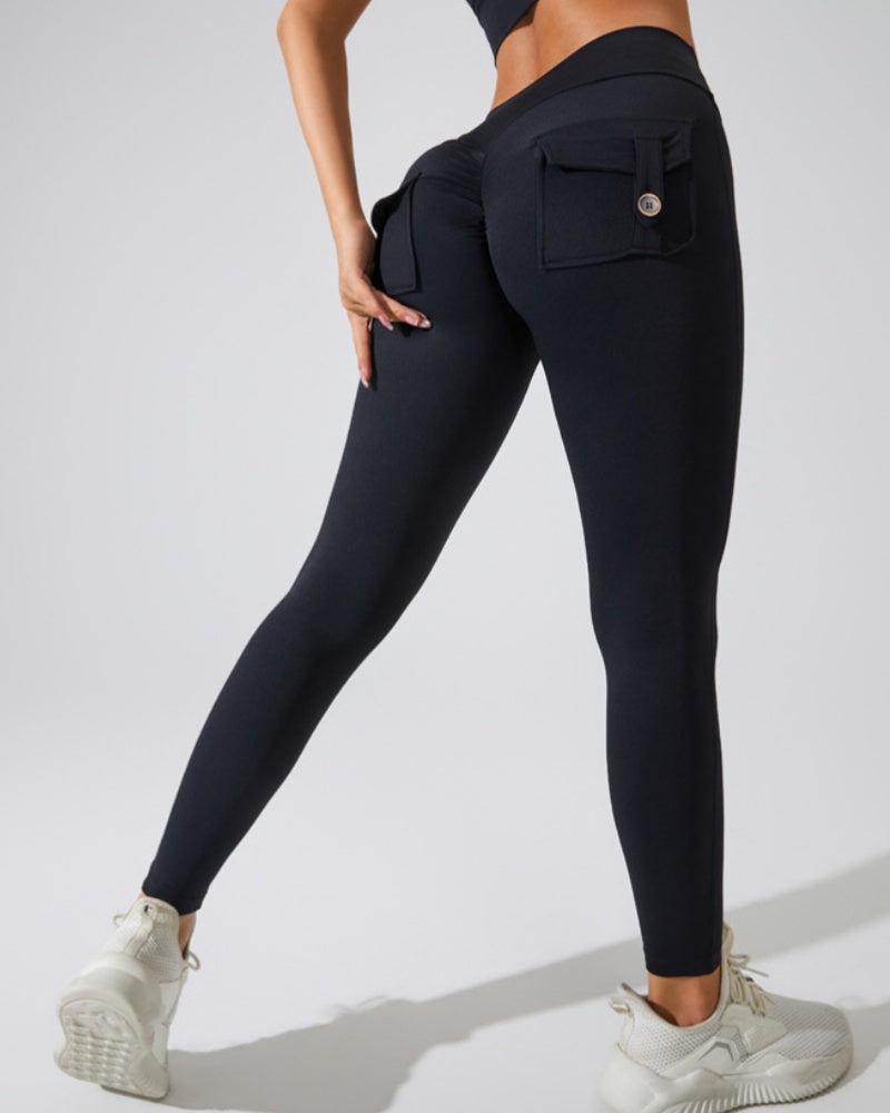 Peach Hip Fitness Leggings with Cargo Pockets  - By Qivii