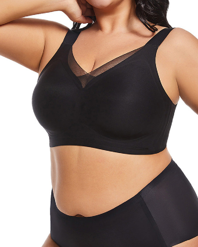 Wireless Mesh V Neck Invisible No Underwire Comfort Smooth Everyday Bra  - By Qivii