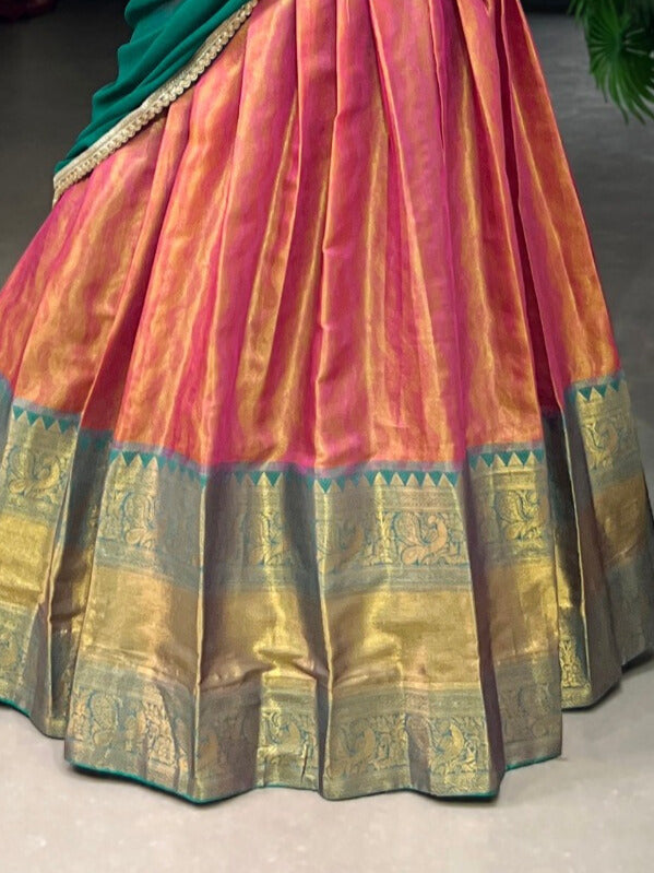 Tradition and Simplicity with our Kanjivaram Lehenga Choli and Georgette Dupatta In Pink Color