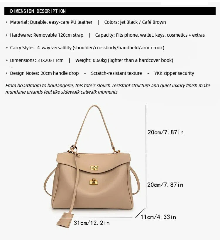 Women's Modern French Tote Bag – Lightweight Structured Purse with Hidden Zip Pockets