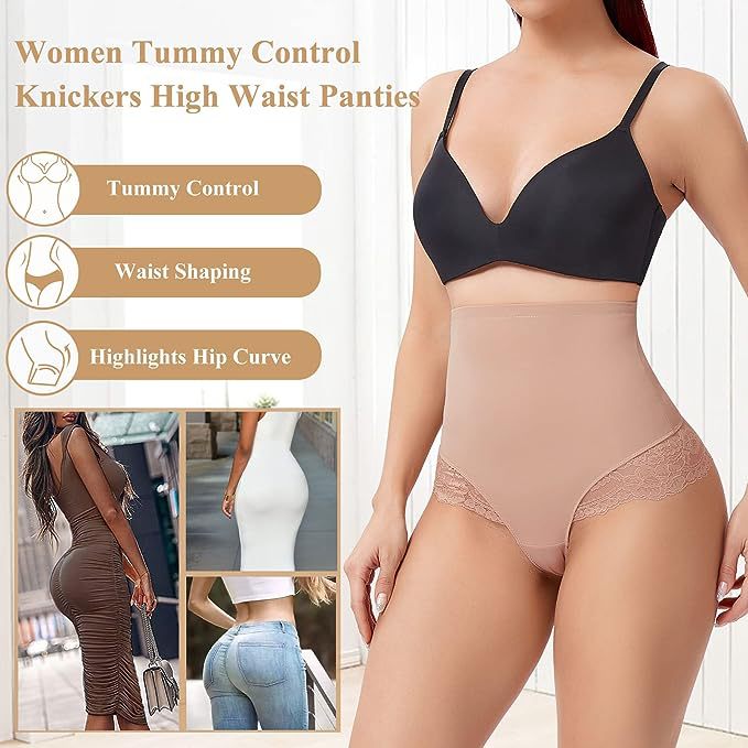 Seamless Lace Tummy Control Shapewear Panties High Waist Compression Thong Underwear  - By Qivii