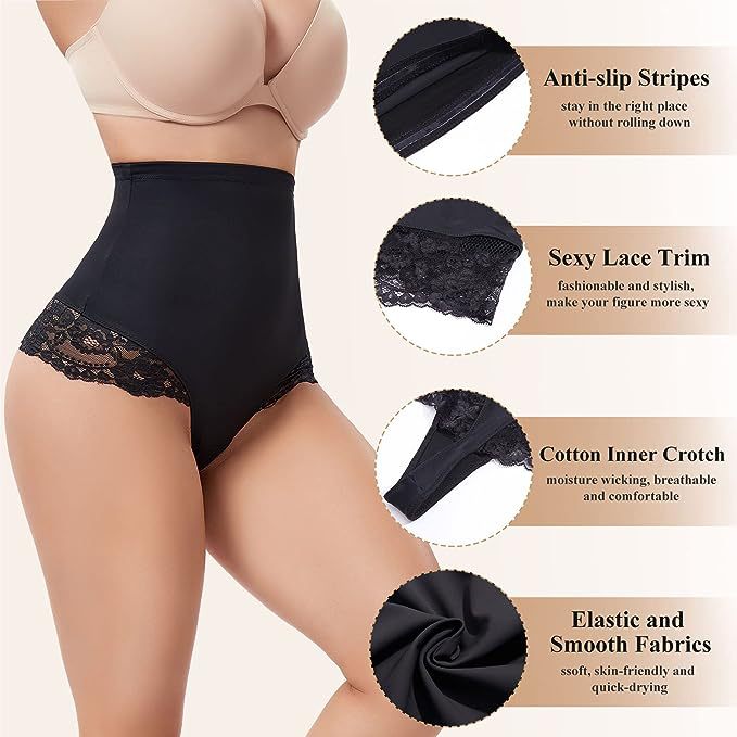 Seamless Lace Tummy Control Shapewear Panties High Waist Compression Thong Underwear  - By Qivii