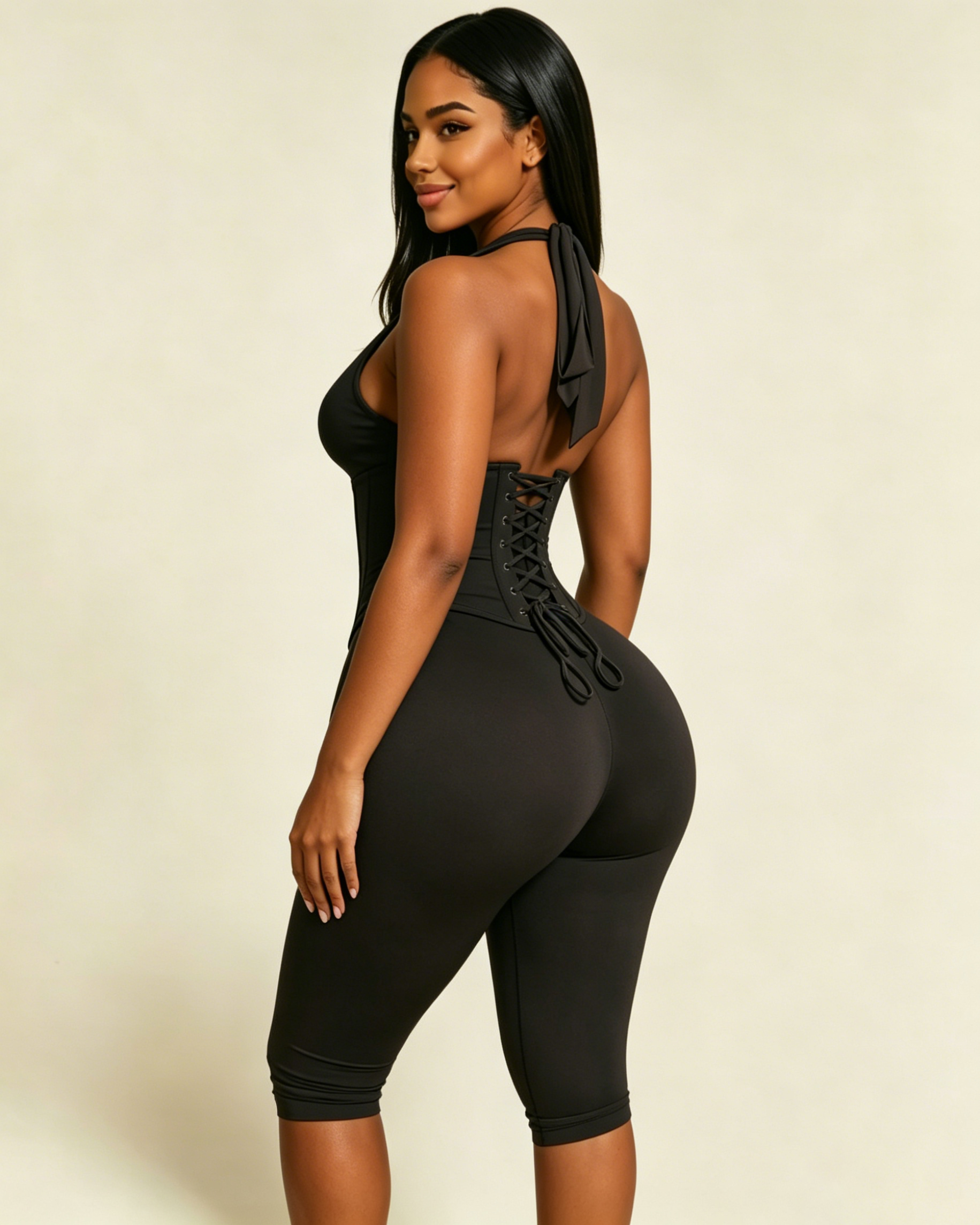 Hourglass Figure The Corset Body Shaper Waist Cincher Capri Jumpsuit Two-Piece Set  - By Qivii