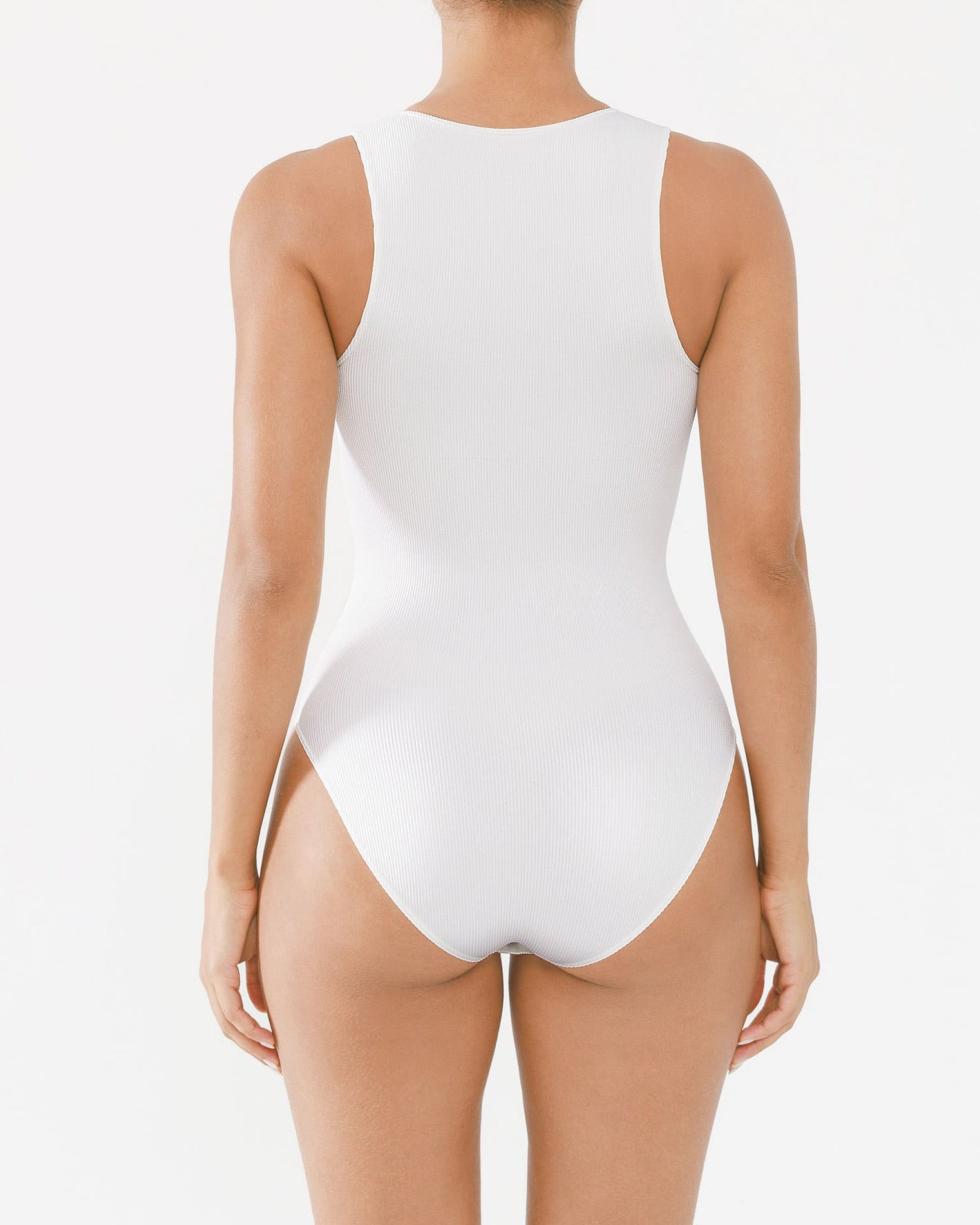 Crew Neck Invisible Zip Ribbed Seamless Bodysuit  - By Qivii