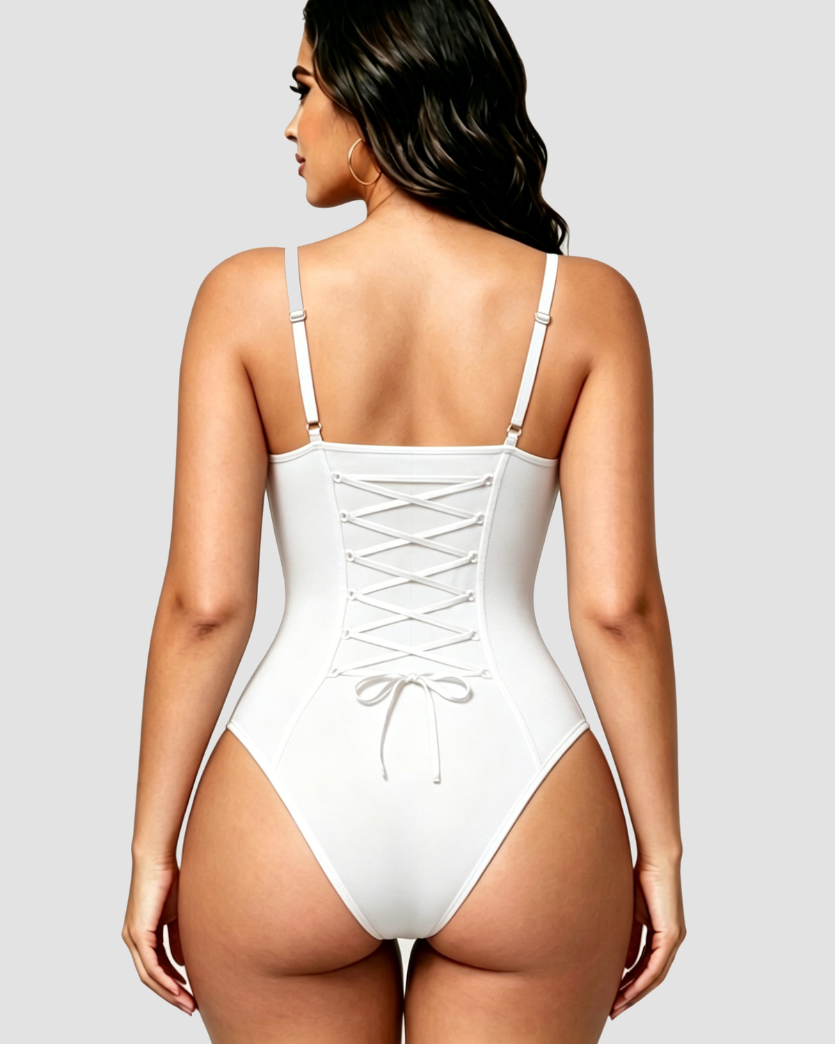 Hourglass Front Zipper Bodysuit with Lace-Up Back