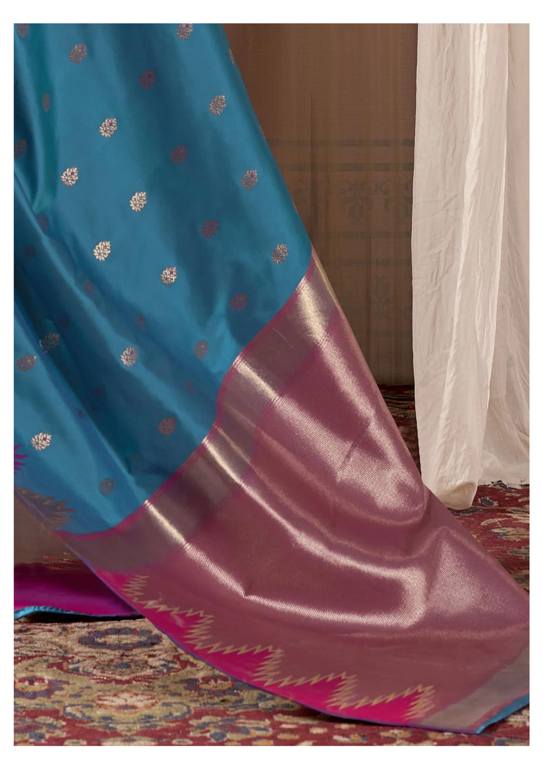 Teal Blue Banarasi Silk Saree